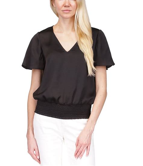 womens michael kors shirt short sleeve black|michael kors smocked waist top.